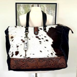 NWOT Myra Vintage Cottagecore Leather & Hairon Weekender